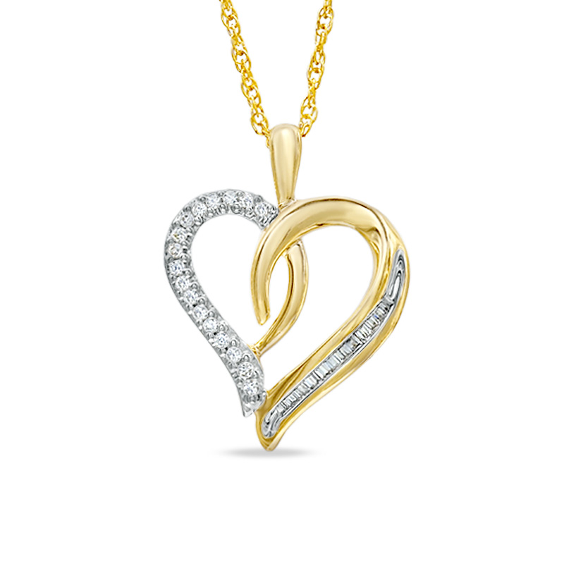 Thumbnail Image 0 of 1/8 CT. T.W. Diamond Swirling Heart Pendant in 10K Gold