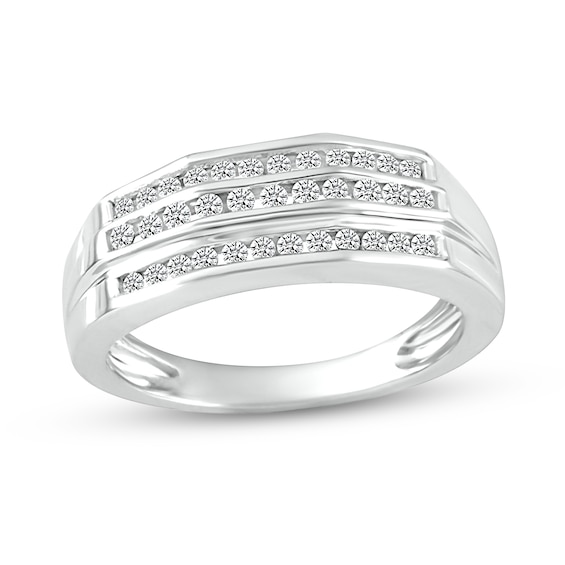 Men's 1/2 CT. T.w. Diamond Triple Row Band in 10K White Gold
