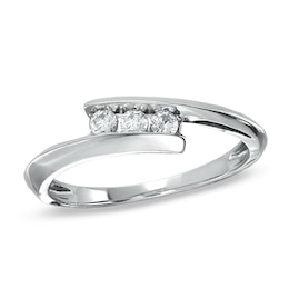 1/5 CT. T.W. Diamond Three Stone Bypass Ring in 10K White Gold