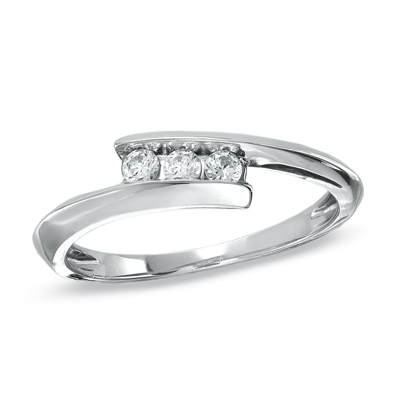 Main Image 1 of 1/5 CT. T.W. Diamond Three Stone Bypass Ring in 10K White Gold