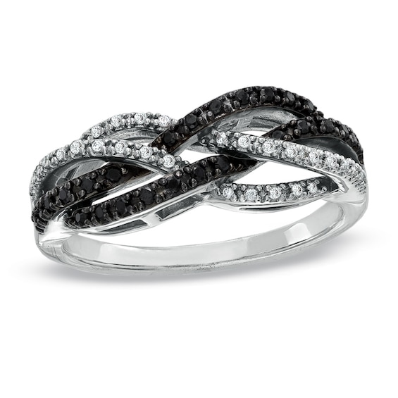 1/4 CT. T.w. Black and White Diamond Braided Twist Ring in 10K White Gold