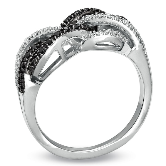 1/4 CT. T.w. Black and White Diamond Braided Twist Ring in 10K White Gold
