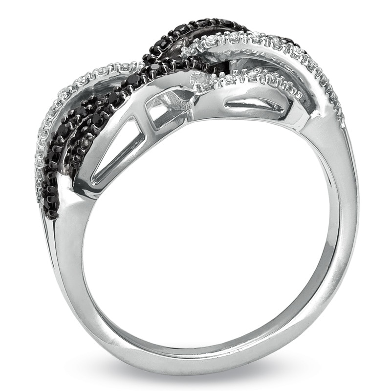 Main Image 2 of 1/4 CT. T.W.  Black and White Diamond Braided Twist Ring in 10K White Gold