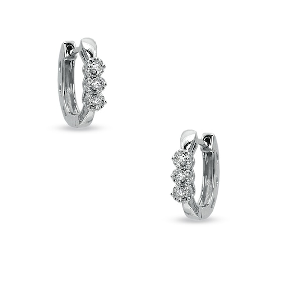 Diamond Accent Three Stone Hoop Earrings in Sterling Silver