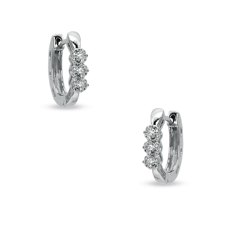 Main Image 1 of Diamond Accent Three Stone Hoop Earrings in Sterling Silver