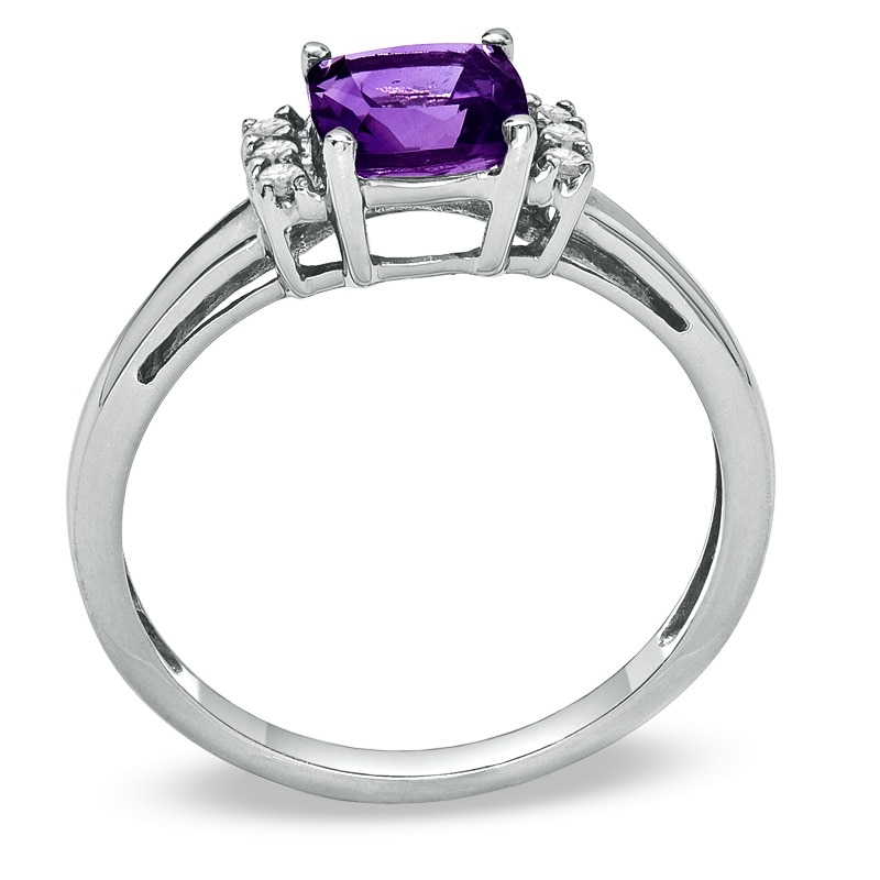 Main Image 2 of 6.0mm Cushion-Cut Amethyst and Lab-Created White Sapphire Fashion Ring in 10K White Gold