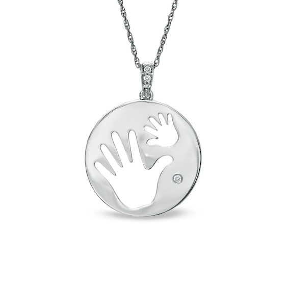 Tiny Toes⢠Diamond Accent Mother and Baby Hands Pendant in 10K White Gold