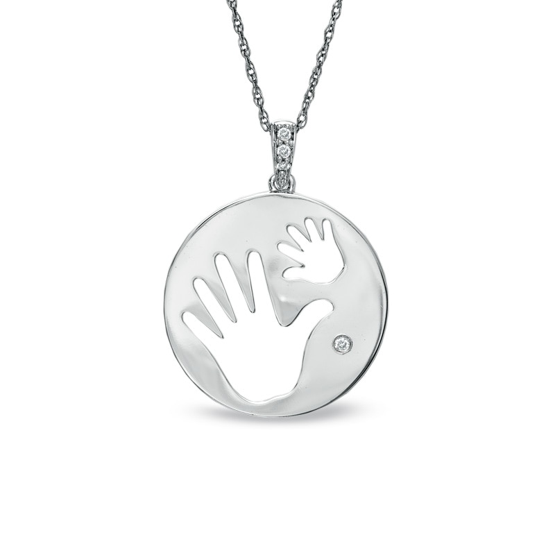 Main Image 1 of Tiny Toes™ Diamond Accent Mother and Baby Hands Pendant in 10K White Gold