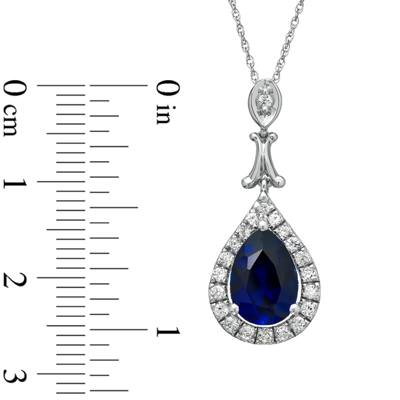 Main Image 2 of Pear-Shaped Lab-Created Blue and White Sapphire Drop Pendant in 10K White Gold