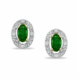 Oval Emerald and Diamond Framed Earrings in 10K Gold