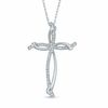 Thumbnail Image 1 of 1/10 CT. T.W. Diamond Ribbon Loop Cross Pendant in Sterling Silver