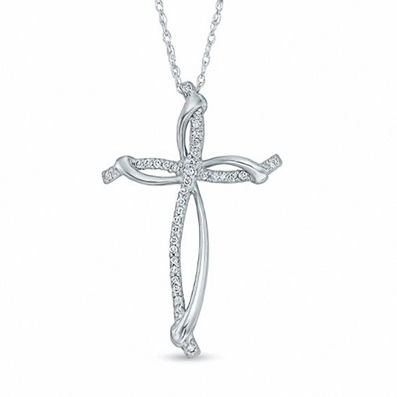 1/10 CT. T.w. Diamond Ribbon Loop Cross Pendant in Sterling Silver