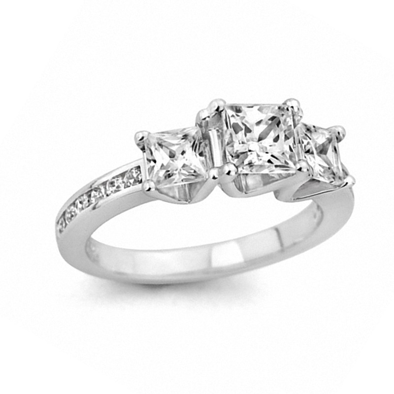 Main Image 1 of 1-1/4 CT. T.W. Princess-Cut Diamond Three Stone Ring in 14K White Gold (J/I2)