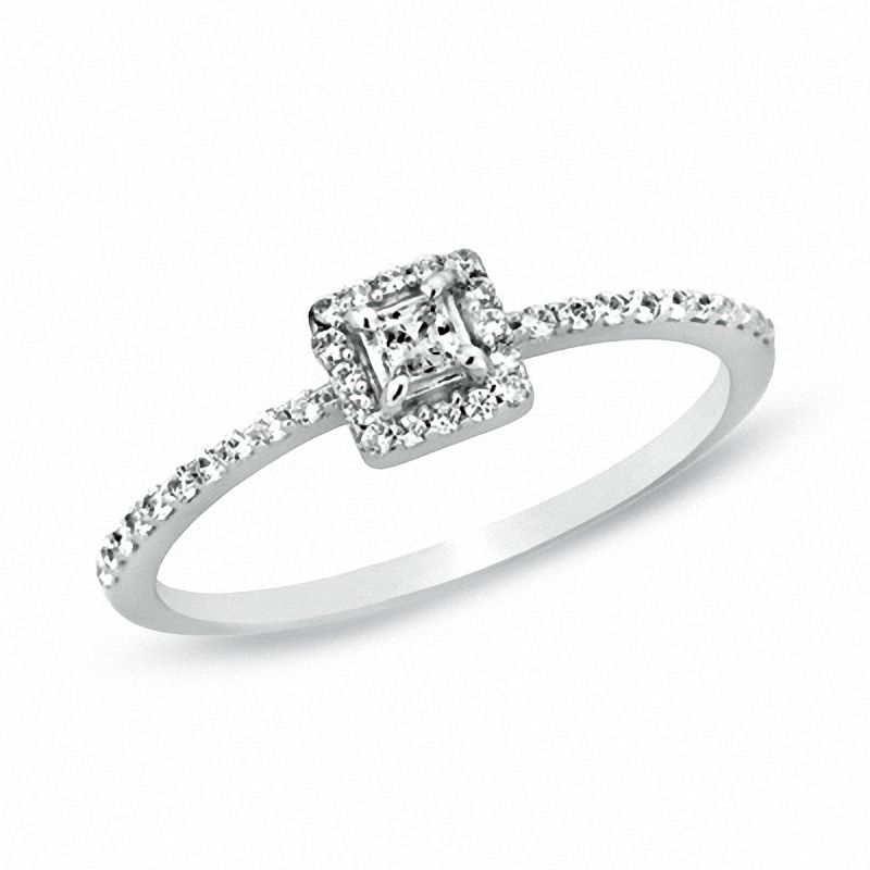 1/4 CT. T.W. Princess-Cut Diamond Framed Promise Ring in 10K White Gold