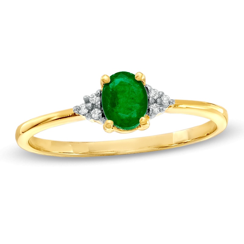 Main Image 1 of Oval Emerald and Diamond Accent Ring in 10K Gold