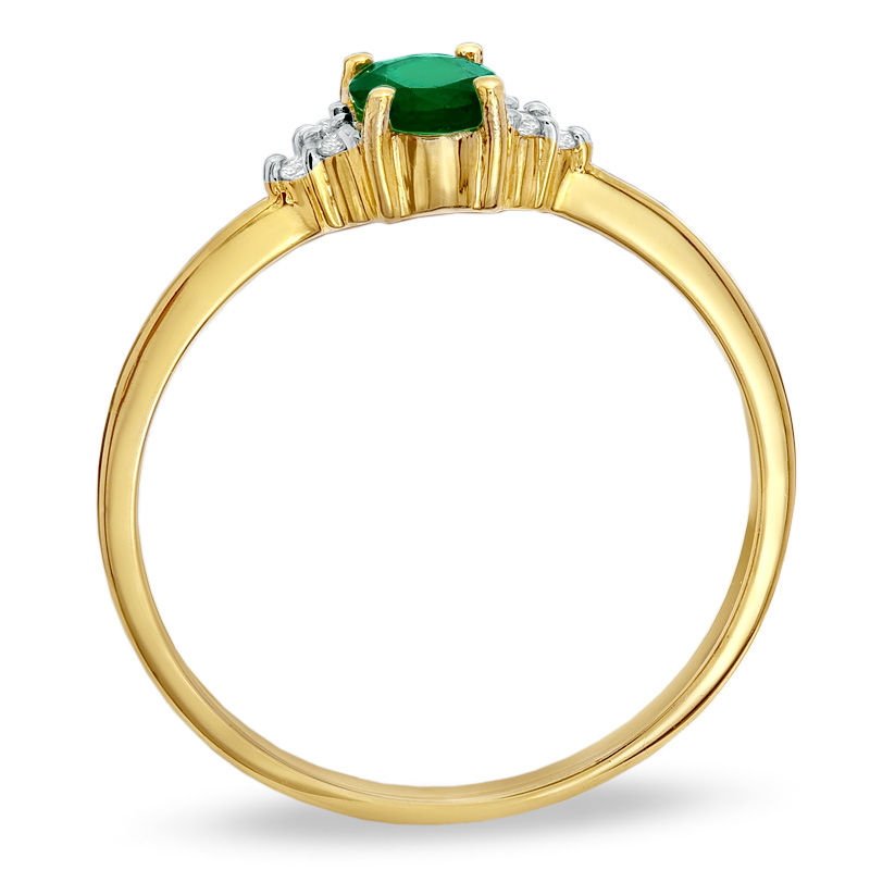 Main Image 2 of Oval Emerald and Diamond Accent Ring in 10K Gold