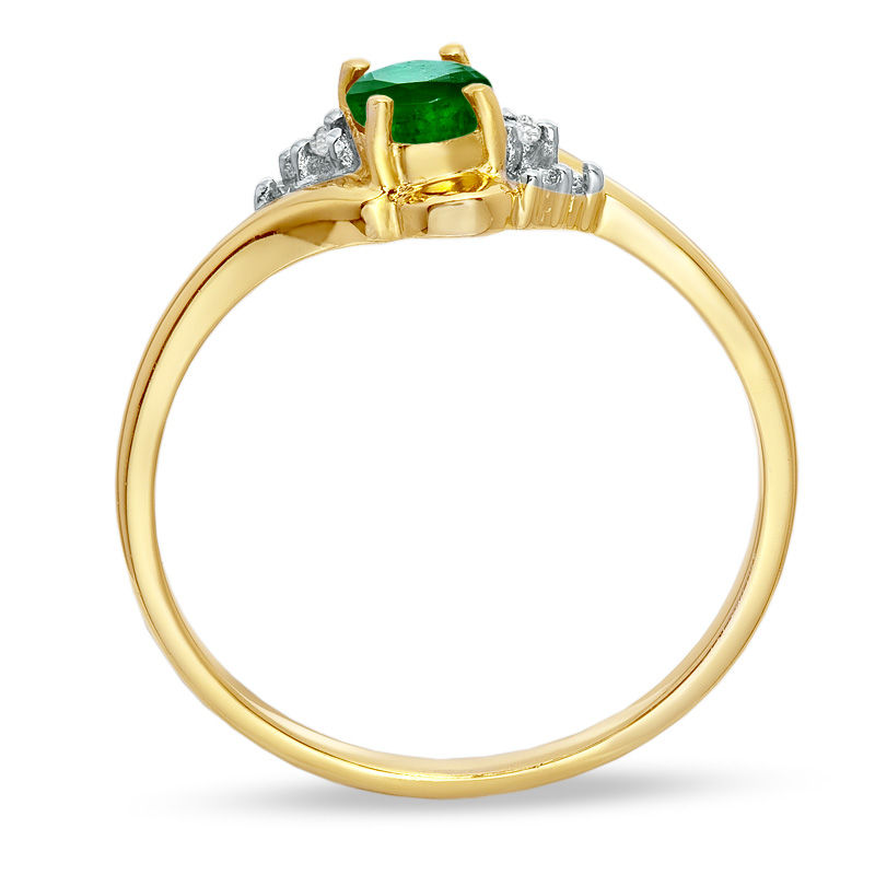 Main Image 2 of Oval Emerald and Diamond Accent Swirl Ring in 10K Gold