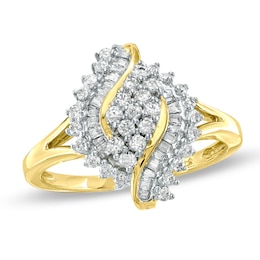 1/2 CT. T.W. Diamond Marquise Cluster Twist Ring in 10K Gold
