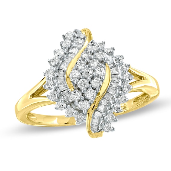 1/2 CT. T.w. Diamond Marquise Cluster Twist Ring in 10K Gold
