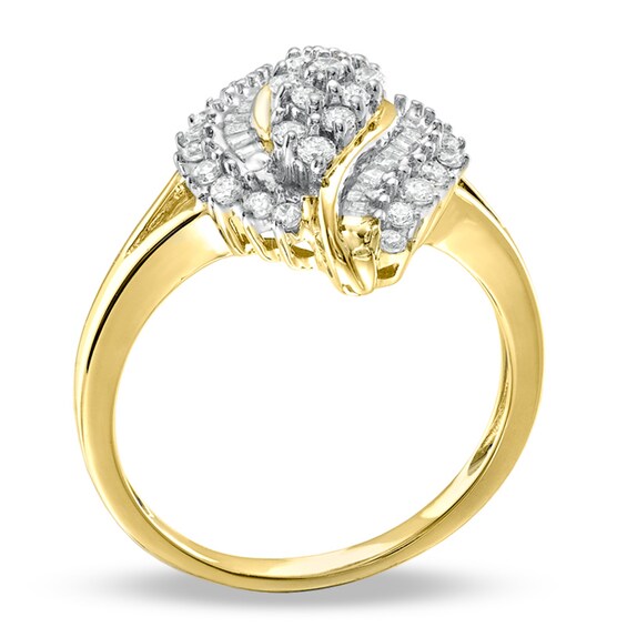 1/2 CT. T.w. Diamond Marquise Cluster Twist Ring in 10K Gold
