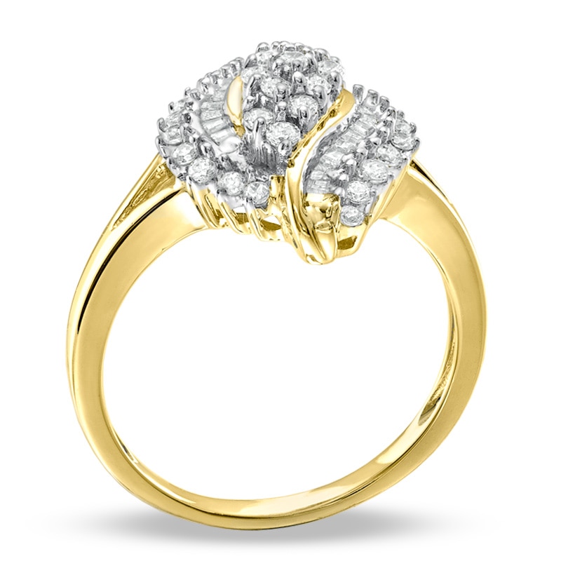 1/2 CT. T.W. Diamond Marquise Cluster Twist Ring in 10K Gold