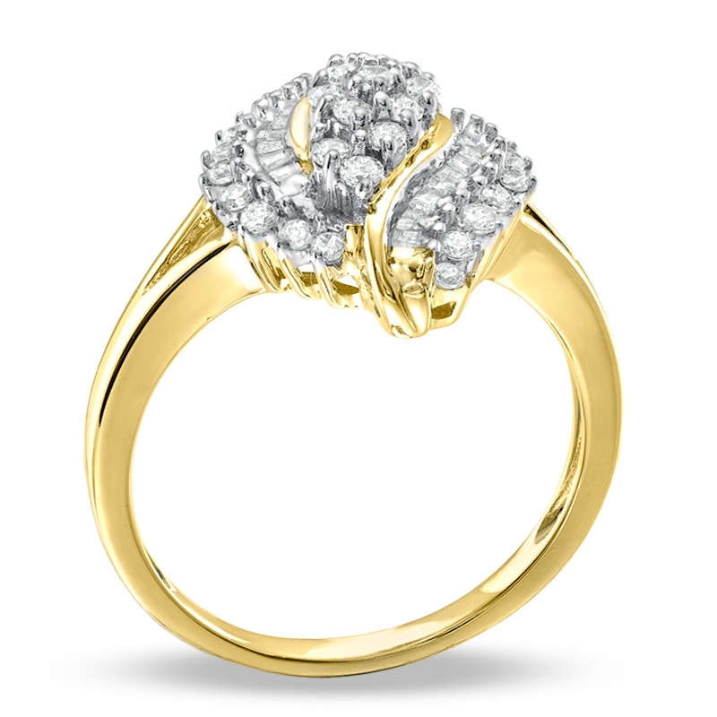 Main Image 2 of 1/2 CT. T.W. Diamond Marquise Cluster Twist Ring in 10K Gold