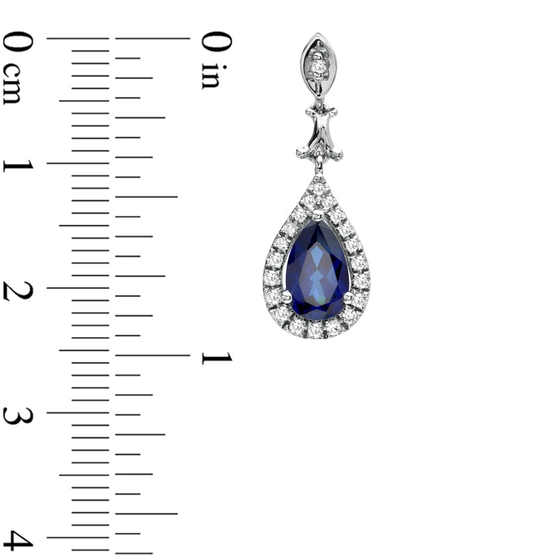 Main Image 2 of Pear-Shaped Lab-Created Blue and White Sapphire Drop Earrings in 10K White Gold