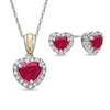 Thumbnail Image 1 of Heart-Shaped Lab-Created Ruby and White Sapphire Pendant and Earrings Set in Sterling Silver with 14K Gold Plate