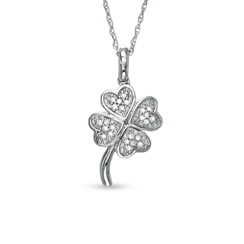 Main Image 1 of 1/10 CT. T.W. Diamond Four-Leaf Clover Pendant in 10K White Gold