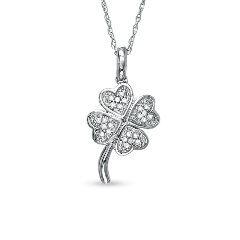 1/10 CT. T.W. Diamond Four-Leaf Clover Pendant in 10K White Gold