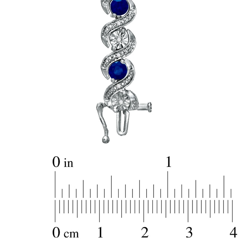 Main Image 3 of Lab-Created Ceylon Sapphire and 1/10 CT. T.W. Diamond Bracelet in Sterling Silver - 7.25"