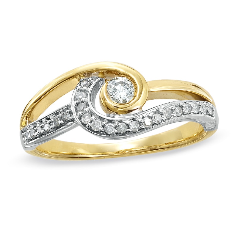 Main Image 1 of 1/4 CT. T.W. Diamond Tidal Wave Ring in 10K Two-Tone Gold