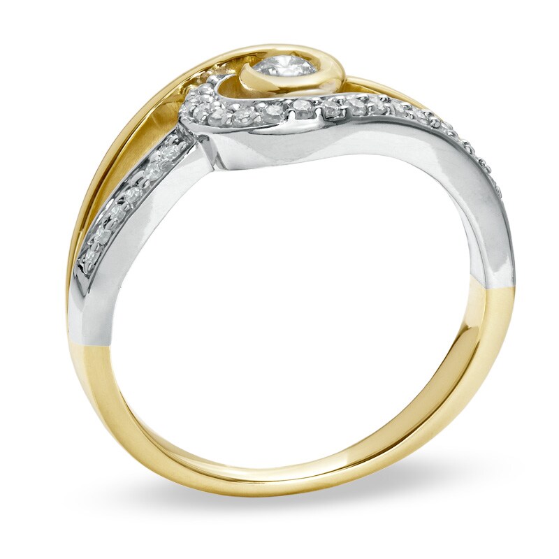 Main Image 2 of 1/4 CT. T.W. Diamond Tidal Wave Ring in 10K Two-Tone Gold