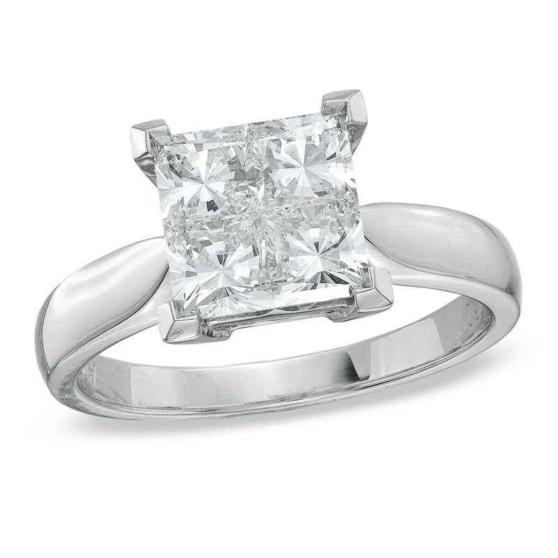 Main Image 1 of 1-3/4 CT. T.W. Princess-Cut Quad Diamond Engagement Ring in 18K White Gold