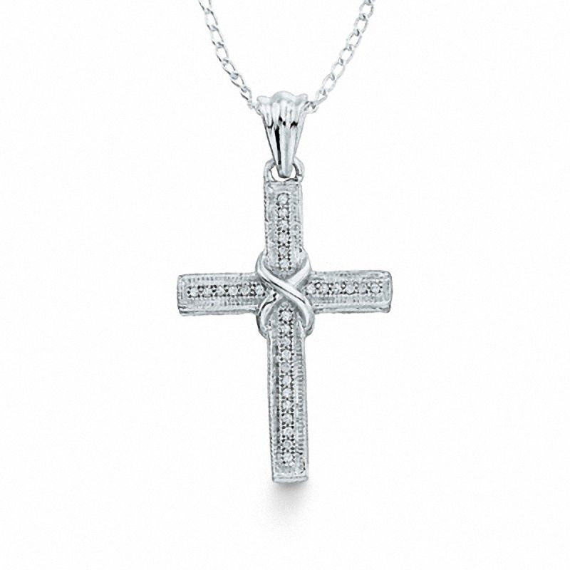 1/15 CT. T.W. Diamond "X" Cross Pendant in Sterling Silver