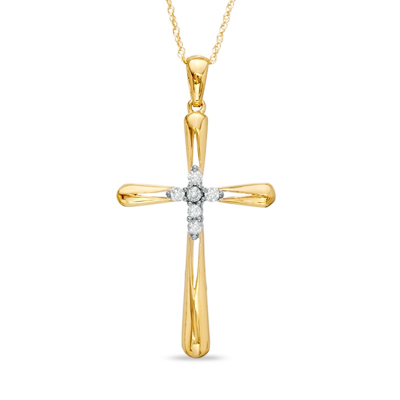 Main Image 1 of 1/8 CT. T.W. Diamond Cross Pendant in 10K Gold