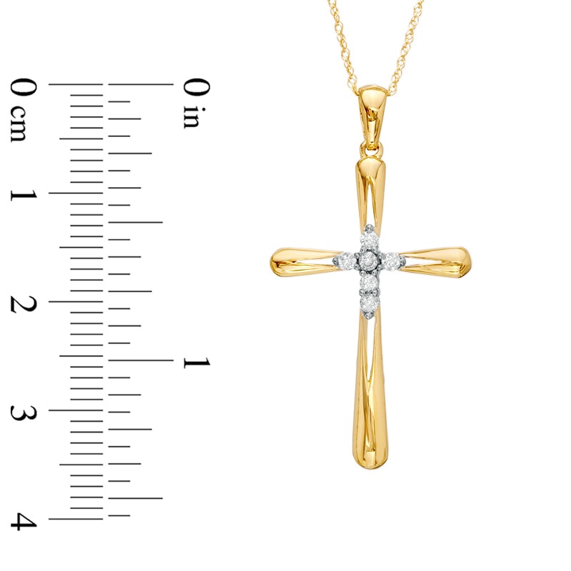 Main Image 2 of 1/8 CT. T.W. Diamond Cross Pendant in 10K Gold