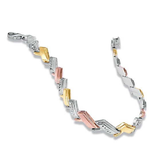 Stampato Bracelet in Sterling Silver and 14K Tri-Tone Gold Plate - 7.5"