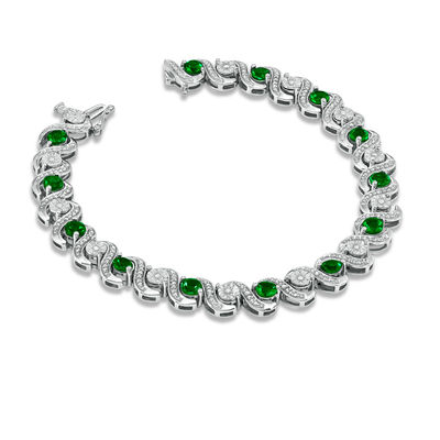 Sterling Silver Bracelet With Emerald Quartz 8 inch