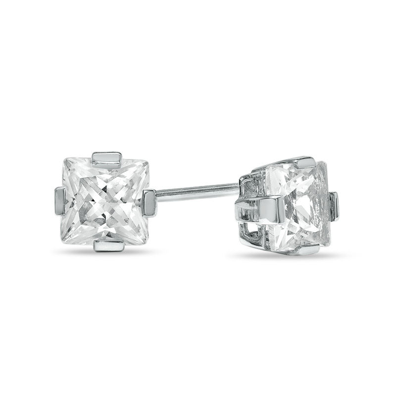 5.0mm Princess-Cut Lab-Created White Sapphire Stud Earrings in Sterling Silver