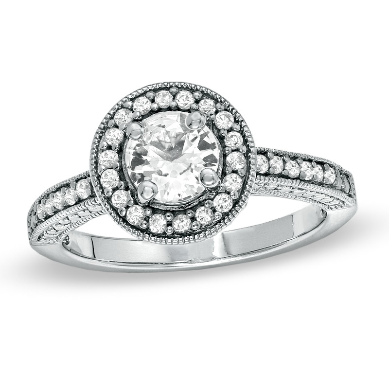 Main Image 1 of 6.0mm Lab-Created White Sapphire Frame Ring in Sterling Silver