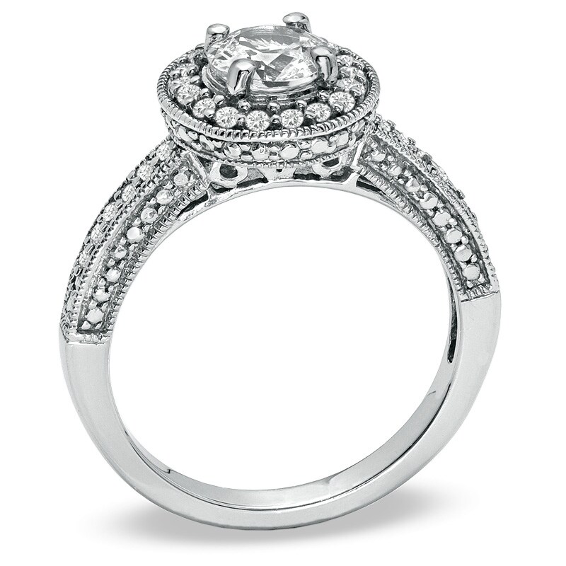 Main Image 2 of 6.0mm Lab-Created White Sapphire Frame Ring in Sterling Silver
