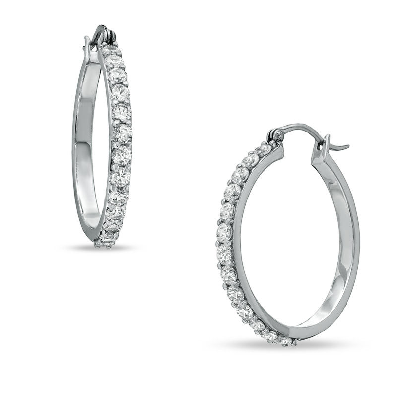 Main Image 1 of Lab-Created White Sapphire Hoop Earrings in Sterling Silver
