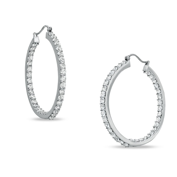 Lab-Created White Sapphire Inside-Out Hoop Earrings in Sterling Silver
