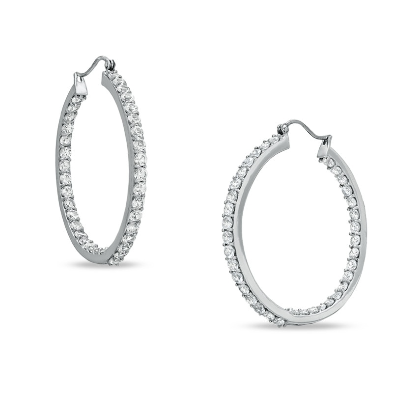 Main Image 1 of Lab-Created White Sapphire Inside-Out Hoop Earrings in Sterling Silver