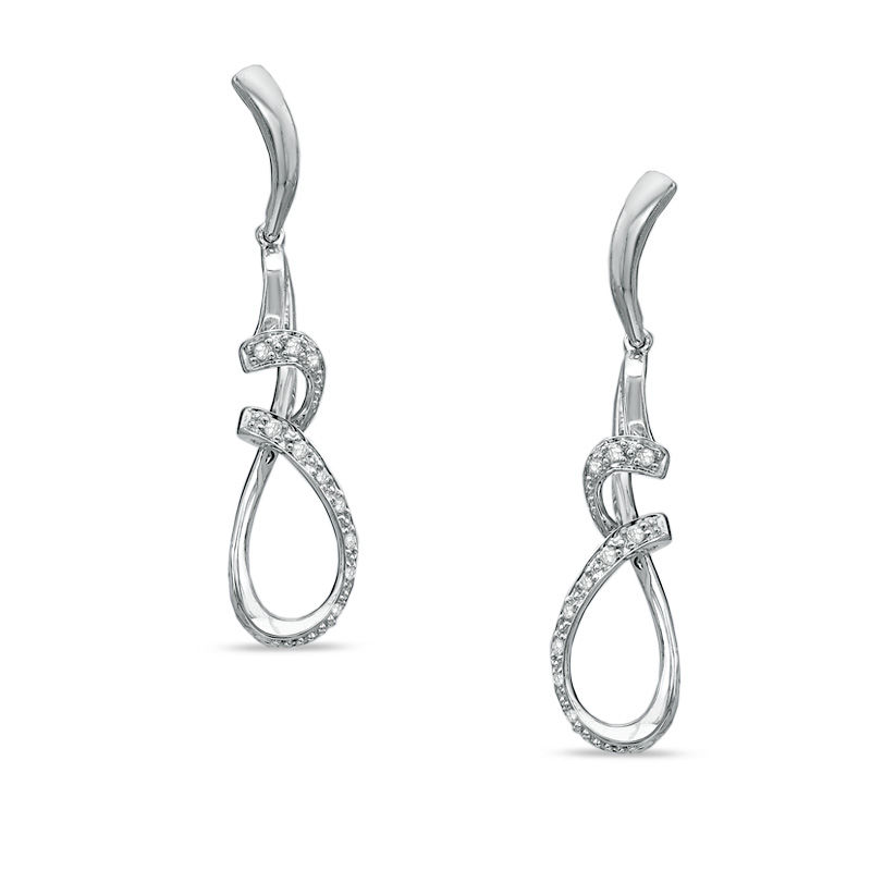 Main Image 1 of 1/10 CT. T.W. Diamond Loop Drop Earrings in 10K White Gold