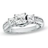 Thumbnail Image 0 of Princess-Cut Lab-Created White Sapphire Three Stone Ring in Sterling Silver