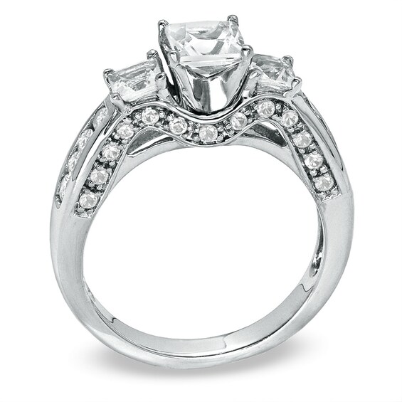 Princess-Cut Lab-Created White Sapphire Three Stone Ring in Sterling Silver