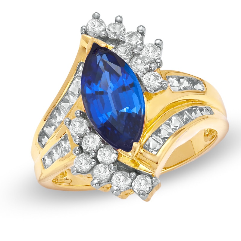Marquise Lab-Created Blue and White Sapphire Ring in 10K Gold