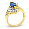 Thumbnail Image 1 of Marquise Lab-Created Blue and White Sapphire Ring in 10K Gold